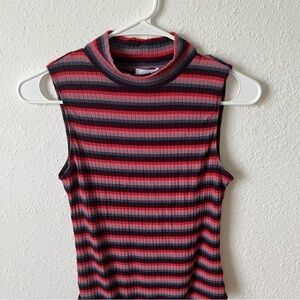Pink purple burgundy stripe bodysuit ABOUND ribbed sleeveless with mock neck